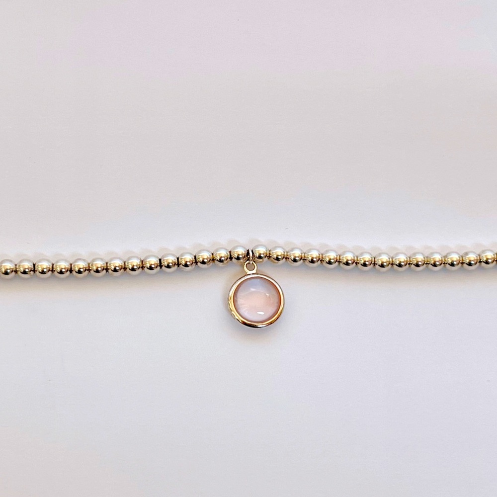 Tiffany & Co Sterling Silver Mini Bead Sugar Stacks Dot Bracelet Rose Quartz